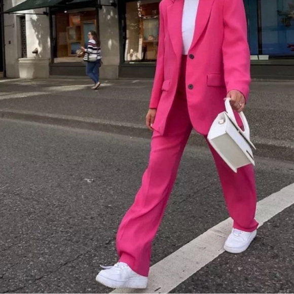 Zara Woman trousers Pants Straight Leg sizeM High waist Pink Fuchsia 7990/483 - Picture 2 of 12